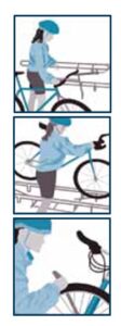 Illustration showing how to load and unload bike from bus